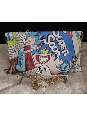 SUPER SODA Comic Print Purse with Gold Chain!  Must have for Comic Fans! NEW WOT